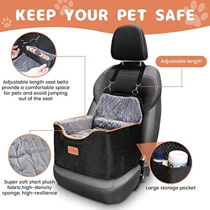 AlfaTok Memory Foam Booster Dog Car Seat with Washable Removable Cover, Elevated Pet Car Seat, Anti-Slip Sturdy Booster Seats for Small Dogs 35lbs, Seat Belt, Storage Pocket, Dog Blankets