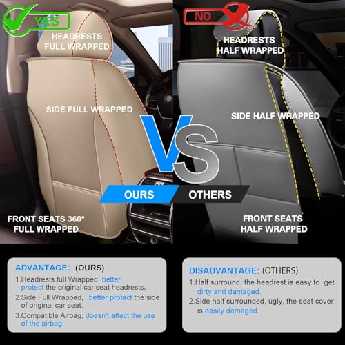 Seat Covers Fit for Nissan Pathfinder 2011-2024 2025 2026 2PCS Front Car Seat Covers Faux Leather Seat Cushion Waterproof Auto Protectors(Beige)-2 Front Seat Covers