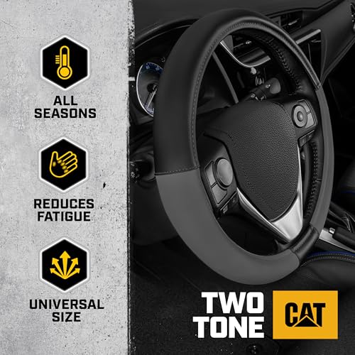 Cat® ErgoDrive Car Steering Wheel Cover with Dark Gray Grip, Black Faux Leather Steering Wheel Cover for Auto Truck Van SUV - Standard 14.5" - 15 Inches - color: Dark Gray/Black, size: Standard (14.5-15")