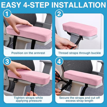 Smiry Ergonomic Office Chair Armrest Pads, Memory Foam Arm Rest Covers, Non-Slip Armrest Cushion with Adjustable Buckles and Straps, Elbow Relief for Desk, Gaming & Wheelchair (Pink, Set of 2) - color: Pink