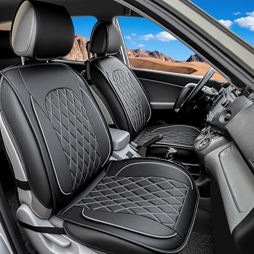 LINGVIDO Car Seat Covers Full Set (5 Seats) - Premium Perforated Nappa Leather, Waterproof Shield, Omni-Adapt Fit SUVs Sedans, Ultimate Family & Pet Protection - color: Black & Gray Line, size: Full Set (5 Seats)