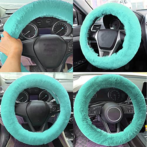 Fluffy Steering Wheel Cover for Women Fuzzy Steering Wheel Cover Winter Warm Faux Wool Plush Car Wheel Cover Furry Steering Wheel Protector Universal Fit 15 Inch (Green) - color: Green