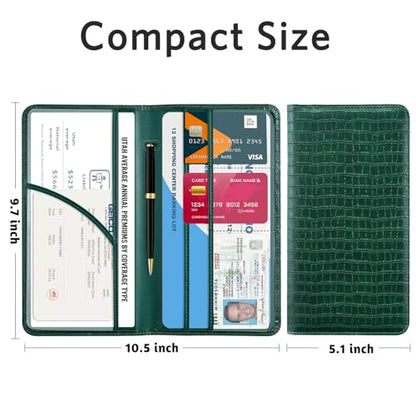 CoBak Car Registration and Insurance Holder - Vehicle Glove Box Car Organizer,Auto Truck Comparment Accessories Case with Magnetic Closure for Driver License,Cards - color: L-Crocodile Pine Green