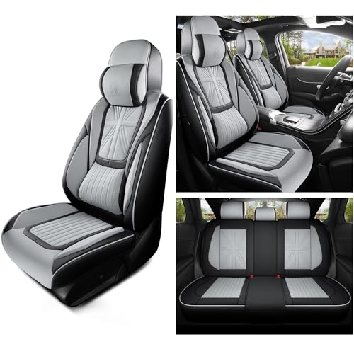 Red Rain Gray and Black Leather Car Seat Cover Waterproof Seat Covers Universal Seat Covers for Cars Full Set with Head Pillows and Lumbar Support (MZ-Gray+Black) - color: MZ-Gray+Black
