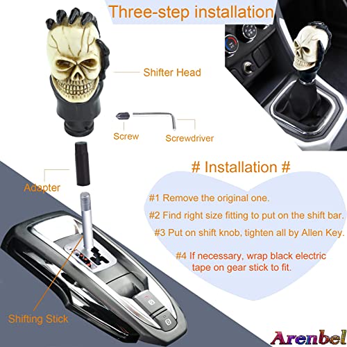 Skull Shifter Knobs Car Racing Gear Lever Stick Skeleton Shift Handle Fit Most Manual Automatic Vehicles Trucks, Beige - color: Beige