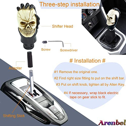 Skull Shifter Knobs Car Racing Gear Lever Stick Skeleton Shift Handle Fit Most Manual Automatic Vehicles Trucks, Beige - color: Beige