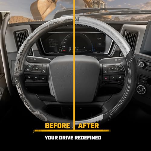 Cat® BigGrip Faux Gray/Black Leather Semi Truck Steering Wheel Cover, Fits RV and Big Rig Trucker, Steering Wheel Cover for Trucks 18 Wheeler - X-Large 17.5" - 18" Inches - color: Black/Gray BigGrip, size: XL Big Rig (17.5-18")