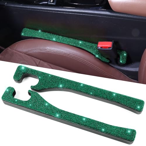 Briwill Green Car Seat Gap Filler, Set of 2 Handmade Crystal Rhinestone Diamond Car Gap Filler Green Bling Car Accessories for Women(Dark Green) - color: G-Darkgreen