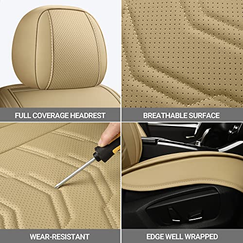 Leather Car Seat Covers Universal fit Most Sedans SUV Trucks (Front Seat, Beige) - color: BEIGE, size: FRONT PAIR