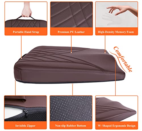 kingphenix Premium Car Seat Cushion, Memory Foam Driver Seat Cushion to Improve Driving View- Coccyx & Lower Back Pain Relief - Seat Cushion for Car, Truck, Office Chair (Leather Brown) - color: Leather Brown
