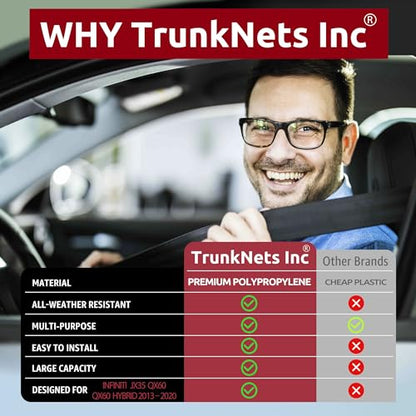 Envelope Style Trunk Mesh Cargo Net for Infiniti JX35 QX60 + HYBRID 2013 - 2025, Automotive Exterior Accessories - Car Trunk Storage Organizers, Cargo Bed Net for Car, Smart Vehicle Storage Organizer