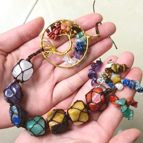7 Chakras Stones Healing Crystals Tree of Life Wall Hanger Tumbled Gemstones Meditation Hanging Ornament Christmas Tree Memorial Hanging Pendant - color: A-style 2