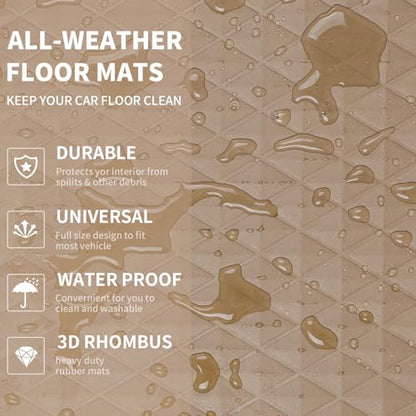 CAR PASS Beige Rubber Car Mats, All-Weather Floor Mats Full Set Durable Anti-Slip 3D Rhombus Waterproof Automotive Pad Trim to Fit Liner Universal Fit for Sedan SUV Truck Van, 4 Pcs All Beige Rubber - color: Beige