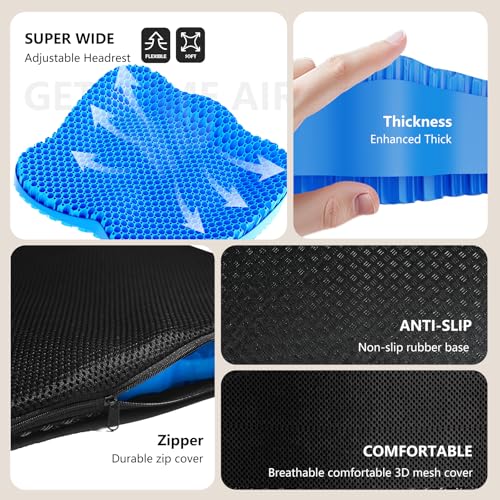Seat Cushion, Gel Wheelchair Seat Cushion Chair Pad Cushion, Relieve Sciatica, Back, Coccyx, Pressure Sore and Ulcer Pain, Wheelchair Accessories with Waterproof Mesh Fabric - color: Blue, size: Large