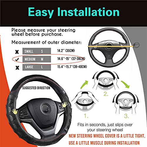 PINCTROT Steering Wheel Cover Great Grip with 3D Honeycomb Anti-Slip Design, Universal 14.5-15 Inch (Black/Red Stitch) - color: 2.Black (Red Trim), size: Medium(Standard) Size[14 1/2''-15'']