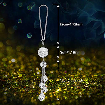 OTOSTAR Bling Crystal Ball and Drops Car Hanging Accessories, Rear View Mirror Pendant Charms Interior Sun Catcher Ornament, Bling Accessories for Women Girls (White)