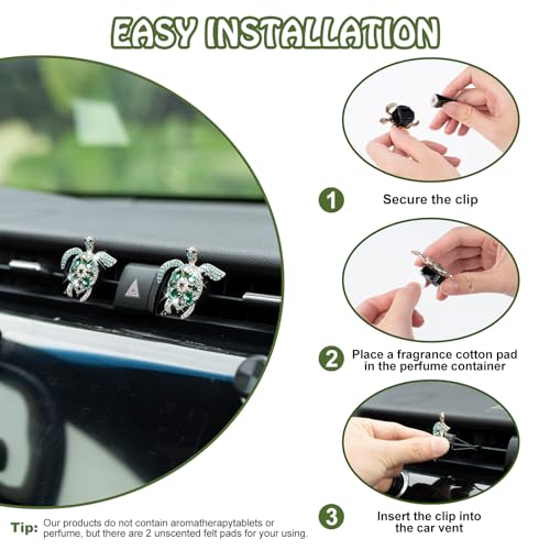 Rislobx 2PCs Bling Turtle Car Air Freshener Vent Clip, Crystal Diamond Vent Clip Decoration