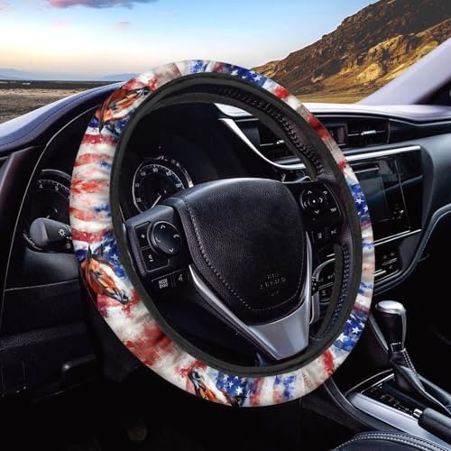 GLENLCWE USA Flag Horse Steering Wheel Cover 14.5-15 inches Outer Diameter for Standard-Size Car Steering Wheels - color: USA Flag Horse