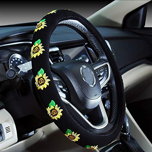 Mayco Bell Automotive Women Embroidery Cute Car Steering Wheel Cover (Sunflower) - color: Sunflower