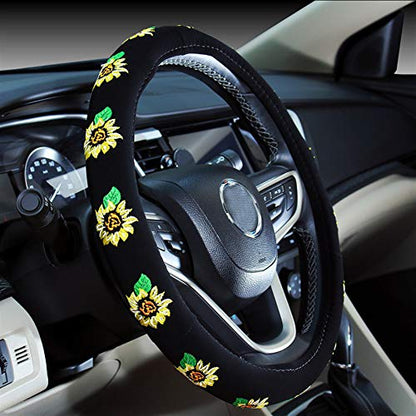 Mayco Bell Automotive Women Embroidery Cute Car Steering Wheel Cover (Sunflower) - color: Sunflower