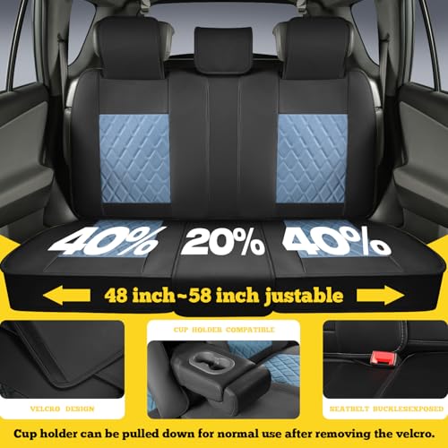 LINGVIDO Car Seat Covers Full Set (5 Seats) - Premium Perforated Nappa Leather, Waterproof Shield, Omni-Adapt Fit SUVs Sedans, Ultimate Family & Pet Protection - color: Black & Blue, size: Full Set (5 Seats)