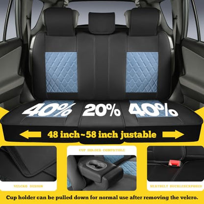 LINGVIDO Car Seat Covers Full Set (5 Seats) - Premium Perforated Nappa Leather, Waterproof Shield, Omni-Adapt Fit SUVs Sedans, Ultimate Family & Pet Protection - color: Black & Blue, size: Full Set (5 Seats)