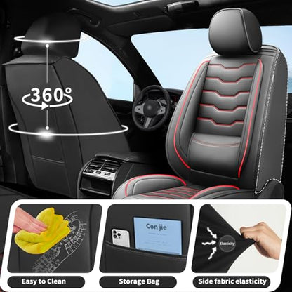 Fit HRV Car Seat Covers Compatible with Honda HRV 2017-2025 2026 -Premium Leather， Waterproof， All-Weather Seat Cushion Protecto&Airbag Compatible (2 Front Seat Red Line Black) - color: Front Pair 【 Red Line Black #02】, size: For Honda HRV 2017-2025 2026