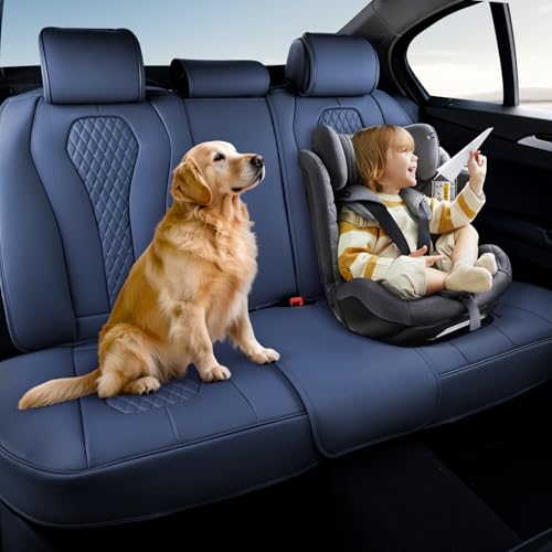 Coverado Car Seat Covers, Rear Car Seat Cover, Blue Leather Seat Cover, 3-Pieces Car Seat Cushion, Luxury Seat Cover Seat Protector Universal Fit Most Cars - color: Blue