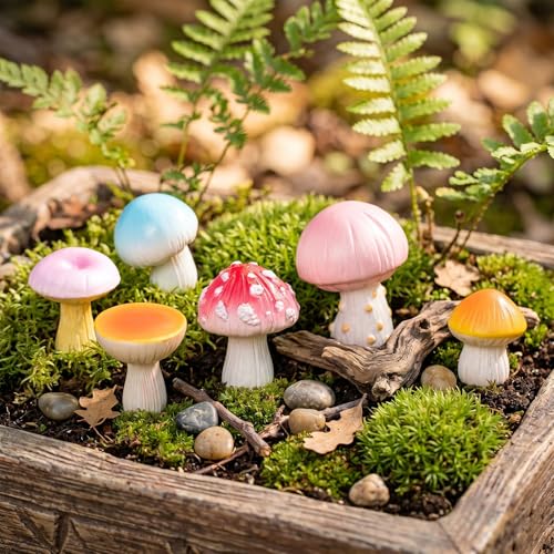 Cute Colorful Mushroom Phone Buddy - 6PCS Resin Mini Figurines, Adhesive Peel-and-Stick Decor for Kindle Cellphone Car Dashboard, Office Desk, Fun Tiny Critters Accessories - style: Colorful Mushrooms