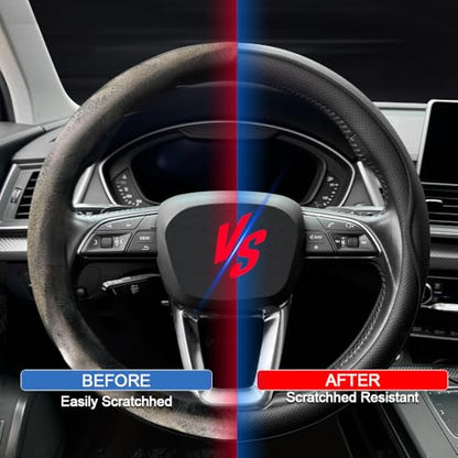 HAOTULE Leather Steering Wheel Cover， with Anti-Slip Stripe Design - Enhanced Grip, Fashion Style, Safe, Non-Slip, Breathable. Upgrade car Interior，Black - color: Black