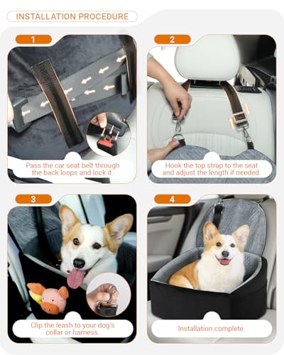 Dog Car Seat for Small Dogs, Dog Booster Seat with Extendable Backrest, Pet Car Seats up to 30 lbs, Washable Removable Cover Travel Bed with Storage Pockets and 2 Safety Leashes, Black&Grey - color: Black&Grey