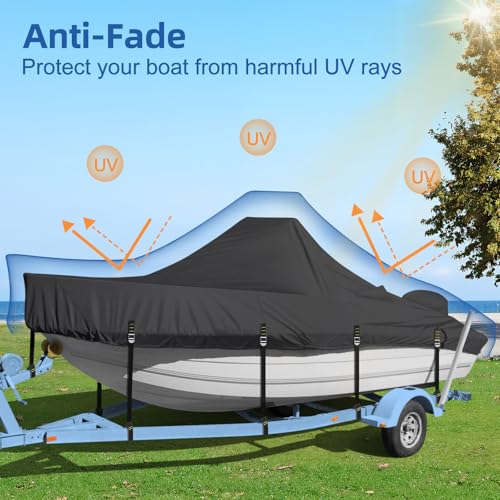 Center Console Boat Cover, 900D Heavy Duty Boat Center Console Cover, Waterproof Boat Covers 20-22 FT with Motor Cover and Metal Windproof Adjustable Buckle, Black - color: Black, size: 20'-22' Length , Beam Width up to 106" W
