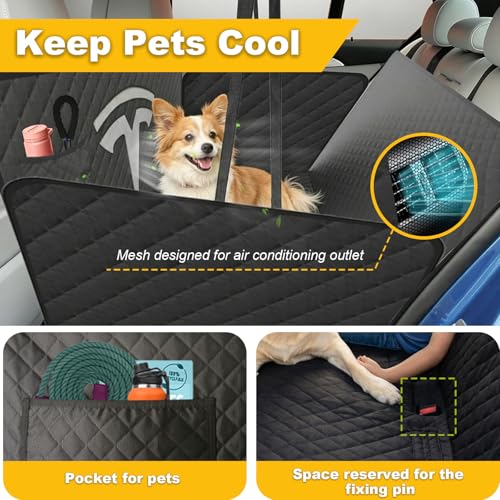 Nanaholy Dog Car Seat Cover for Tesla Model Y & Model 3 Back Seat Cover Waterproof Hammock, 600D Heavy-Duty Scratch-Resistant Non-Slip Pet Seat Protector with Side Flaps & Breathable Mesh Window