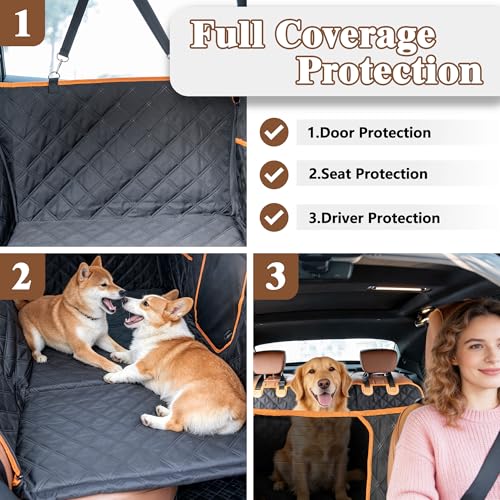 Dog Car Seat Cover for Back Seat – Hard Bottom Back Seat Extender for Dogs with Joint-Friendly Sponge Pad, Waterproof & 600LBS Support, Dog Hammock with Mesh Window in Sedan, SUV, Truck