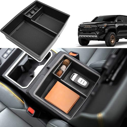 2024 2025 2026 Tacoma Accessories Center Console Organizer for Toyota Tacoma (SR5/TRD Off-Road/TRD Sport/TRD Pro/Limited/Trailhunter) Durable ABS Plastic 2025 Tacoma Console Tray Insert (Black)
