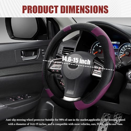 Car Steering Wheel Cover, Steering Wheel Protector, Universal 14.5-15 Inch Microfiber Leather Breathable Auto Steering Wheel Covers, Carbon Fiber Steering Wheel Cover for Women Men (Purple) - color: Purple