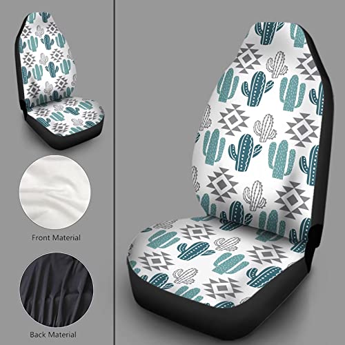 Howilath Aztec Southwest Cactus Printed Seat Covers for Men Car Seat Covers, 2pcs Car Accessories High Back Front Seat Covers - color: Aztec Southwest Cactus - White