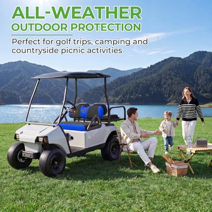 10L0L Golf Cart Seat Covers, Super Comfort Cooler Than Vinyl Seat Cover, Front and Rear Seat Cover for Yamaha EZGO Club Car, No Drilling Breathable Mesh Bench Seat Blanket, Machine Washable - color: Black + Blue, style: Front Seat - For EZGO TXT & RXV & C