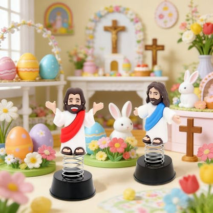 Yelakey 2PCS Dashboard Jesus Dancers Jesus Bobblehead with Open Arms Smile face Car Accessories with Sticky Pad for Christian Drivers Religious Believers Home Decoration - style: 1 Blue & 1 Red
