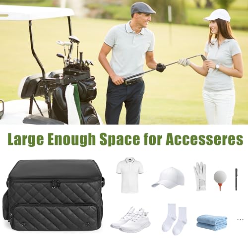 2 Layer Golf Trunk Organizer, Golf Car Storage Organizer with Individual Ventilated Compartment for 2 Pairs Shoes, Golf Car Locker for Balls, Clothes, Tees, Gloves, Accessories (Black)