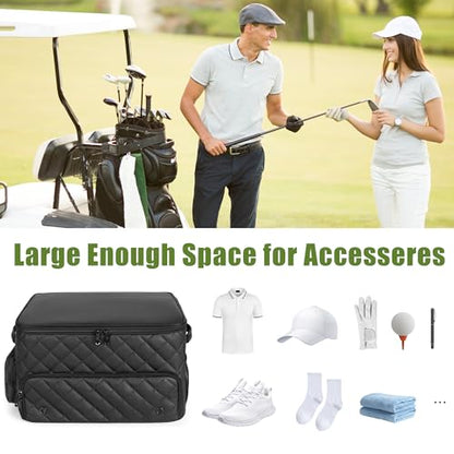 2 Layer Golf Trunk Organizer, Golf Car Storage Organizer with Individual Ventilated Compartment for 2 Pairs Shoes, Golf Car Locker for Balls, Clothes, Tees, Gloves, Accessories (Black)