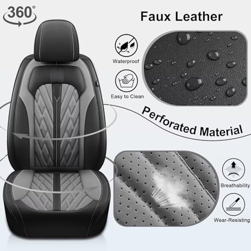 TTX LIGHTING Seat Covers Full Set 5 Seats Faux Leather Waterproof Car Seat Covers Breathable with Anti-Slip Universal Fit for Most Cars SUV Trucks (5 Seats, Black&Grey) - color: #073 Black&Grey, size: 1.Universal Fit Most Cars - 5 seat covers full set