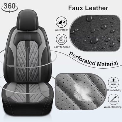 TTX LIGHTING Front Seat Covers Faux Leather Waterproof Breathable Car Seat Covers with Anti-Slip Universal Fit for Most Cars SUV Trucks (2 Seats, Black&Grey) - color: #073 Black&Grey, size: 1.Universal Fit - 2 front seat covers only