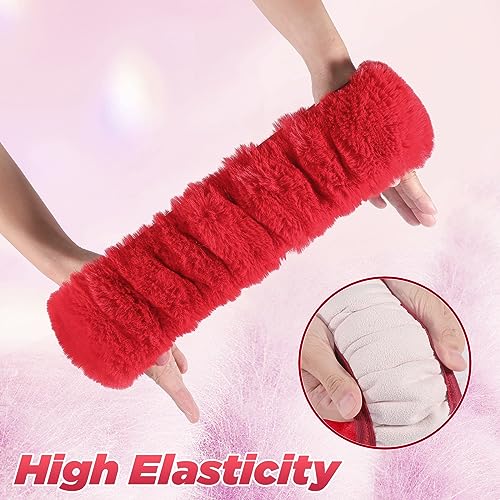 SEG Direct Furry Car Steering Wheel Cover with Fluffy Gear Shift Cover Soft Warm Non-Slip Car Decoration for Women Girls 2 PCS Set, Red - color: Red