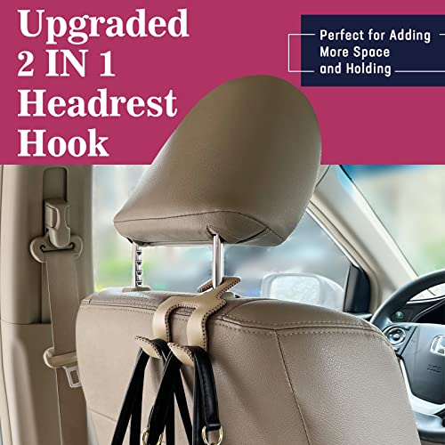 Upgraded Headrest Hooks for Purses and Bags, 2 in 1 Car Back Seat Head Rest Hanger Matching Cars Interior Genuine Leather Vehicle Storage Holder Hook, 2 Pack, Black - color: Style B - Black 2 Pack