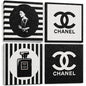 PROBENEX Glam Wall Art Set of 4, Real Wood Black & White Fashion Decor, Small 8x8 Framed Artwork for Bedroom Vanity Dressing Room, Glitter Finish, Hang or Tabletop Stand, Pink Gift Packaging