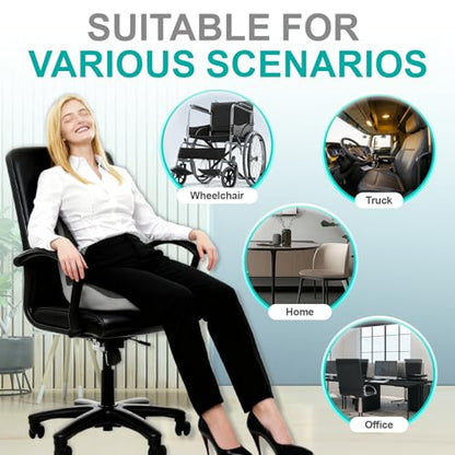 Seat Cushion for Office Chair, Car and Wheelchair Use, with Lumbar Support Pillow and Memory Foam Coccyx Cushion for Tailbone, Back, Sciatica, Ergonomic seat Cushion
