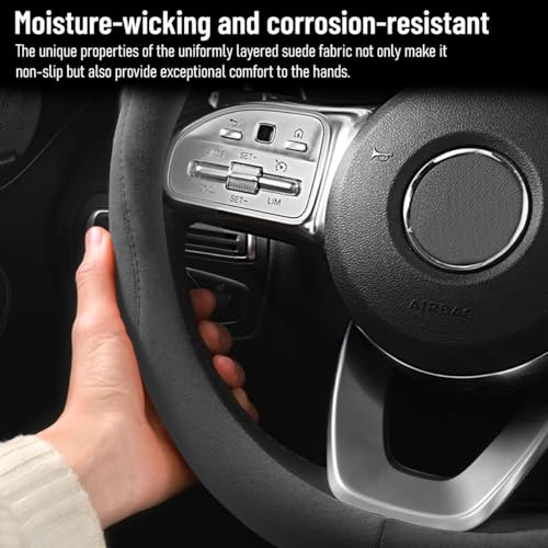 Car Steering Wheel Cover, 14.5-15" Breathable Soft Suede Steering Wheel Protector with Non-Slip Lining, Warm Auto Protection Guard Accessories, Universal for Van Truck RV (Dark Gray) - color: Dark Gray