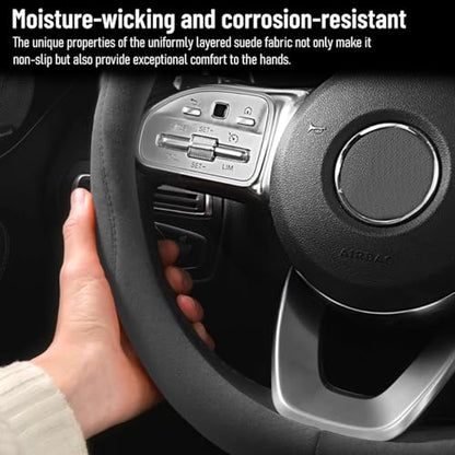 Car Steering Wheel Cover, 14.5-15" Breathable Soft Suede Steering Wheel Protector with Non-Slip Lining, Warm Auto Protection Guard Accessories, Universal for Van Truck RV (Dark Gray) - color: Dark Gray
