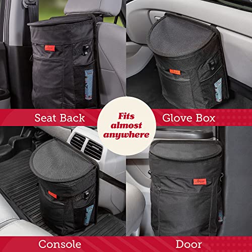 Lusso Gear Spill-Proof Car Trash Can - Leak-Proof Lid & Removable Liner for Car Bin - Travel Organizer with Mesh Pockets - 2.5 Gal, Black w Red Stitching - color: 1-Pack Red, style: 2.5 Gal